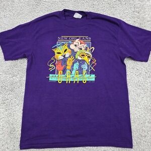 Vintage 1987 Mardi Gras Mens Graphic Shirt‎ Size XL Purple New Orleans Carnival